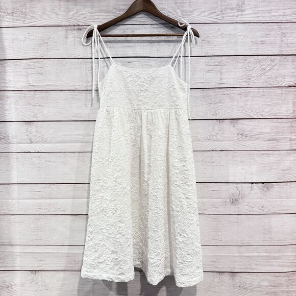 Endless Rose White Dress Size Small Textured Tie Strap Sleeveless Mini Sundress - Picture 1 of 10